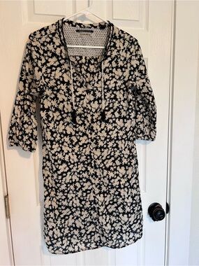 Maison Scotch Black and Cream Floral Mini Dress